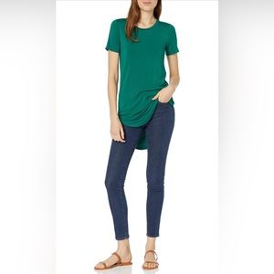 Women's Jersey Standard-Fit Short-Sleeve Crewneck Tunic Dark Emerald Green Small